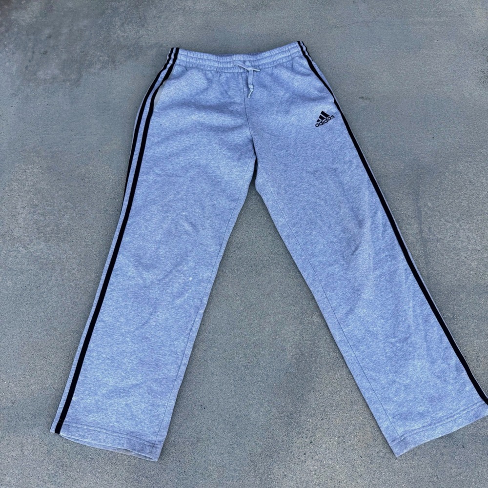 Adidas Mens Essentials Fleece Sweatpants Heather Grey Black Side Stripe Size M